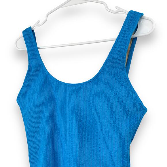 NEW Cotton On Blue One Piece Swimsuit XS Scoop Back Cheeky Textured Beach - Picture 3 of 7